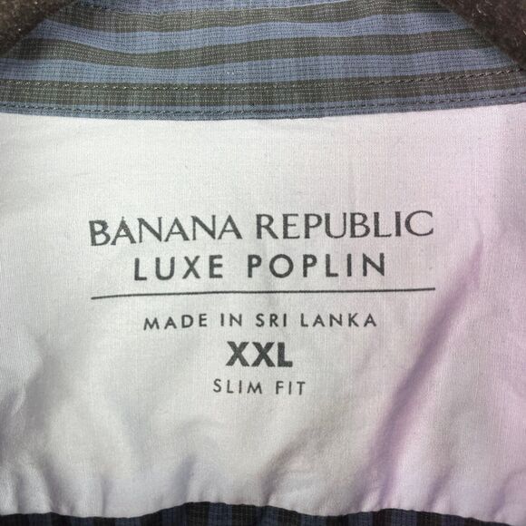 Banana Republic Blue Black Cotton Gingham Checkered Slim Fit Shirt Men's Sz XXL - Picture 8 of 9